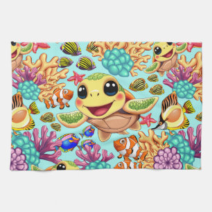 Sea Turtle Baby Happy and Cute Character Tea Towel