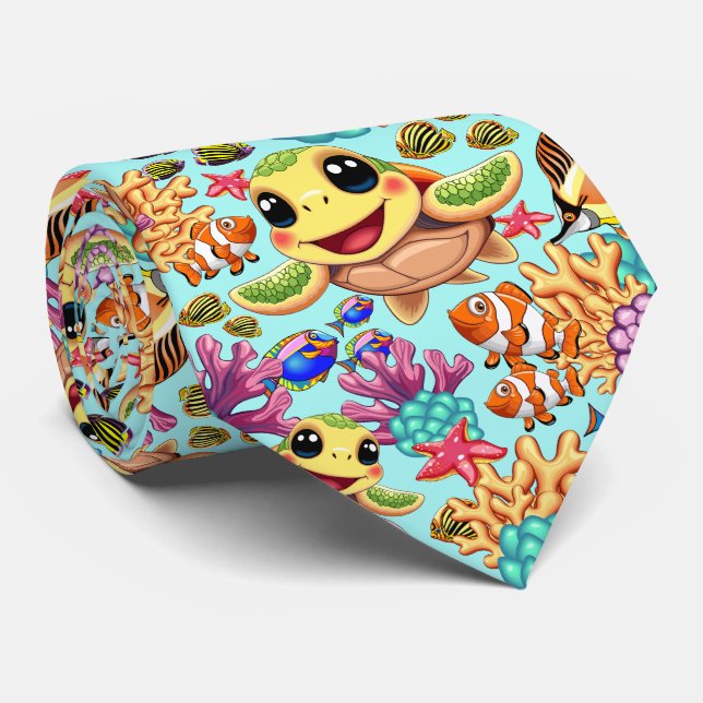 Sea Turtle Baby Happy and Cute Character Tie (Rolled)