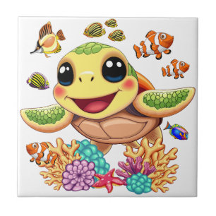Sea Turtle Baby Happy and Cute Character Tile