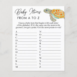 Sea Turtle Baby Items A to Z Shower Game