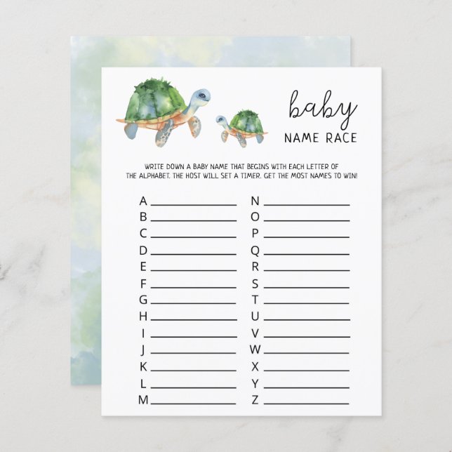 Sea Turtle - Baby name race game (Front/Back)
