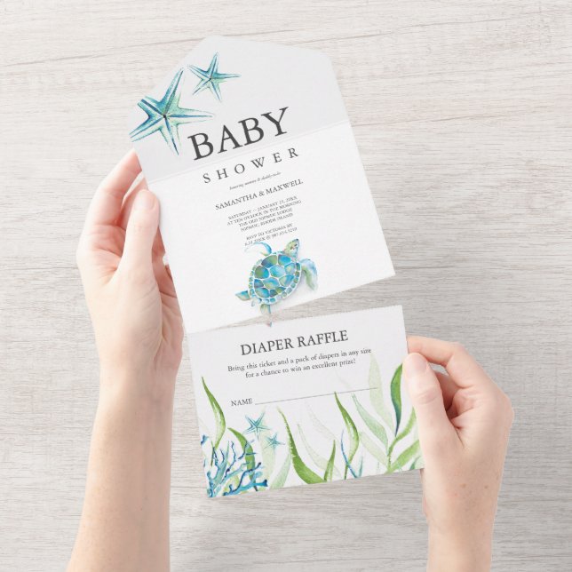 Sea Turtle Baby Shower All in One Invitation (Tearaway)