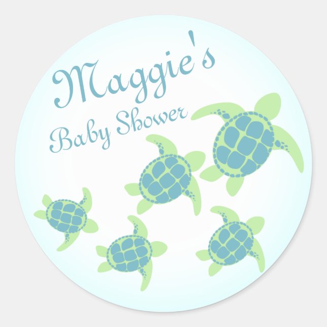 Sea Turtle Baby Shower Classic Round Sticker (Front)