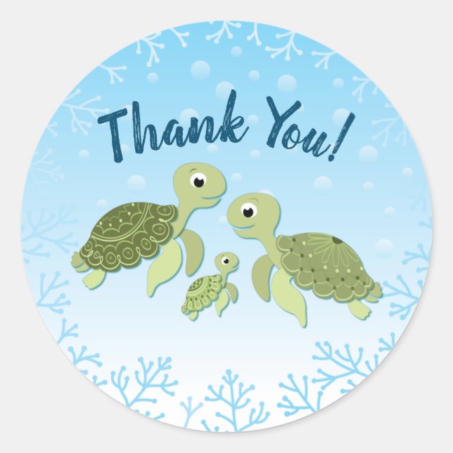 Sea Turtle Baby Shower Co-Ed Gender Neutral Classic Round Sticker (Front)