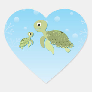 Sea Turtle Baby Shower Co-Ed Gender Neutral Heart Sticker