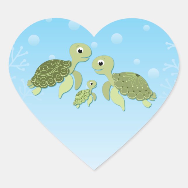 Sea Turtle Baby Shower Co-Ed Gender Neutral Heart Sticker (Front)