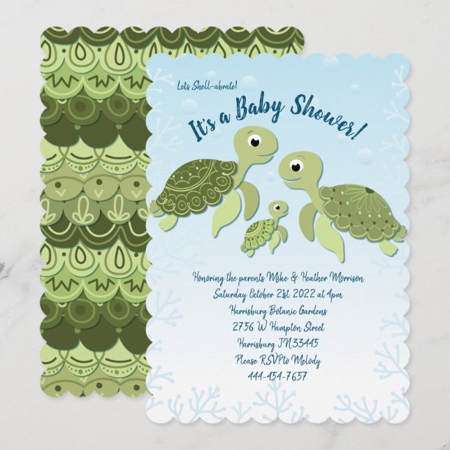 Sea Turtle Baby Shower Co-Ed Gender Neutral Invitation (Front/Back)