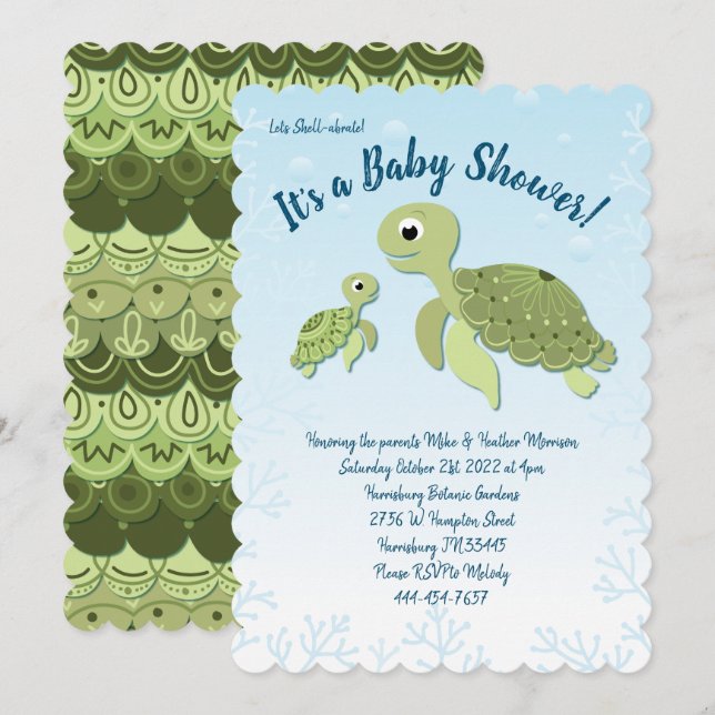 Sea Turtle Baby Shower Co-Ed Gender Neutral Invitation (Front/Back)