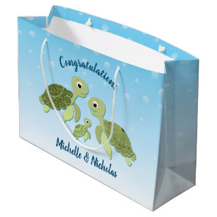 Sea Turtle Baby Shower Co-Ed Gender Neutral Large Gift Bag