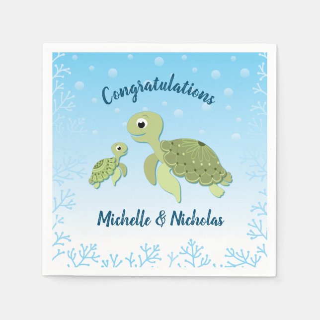 Sea Turtle Baby Shower Co-Ed Gender Neutral Napkin (Front)