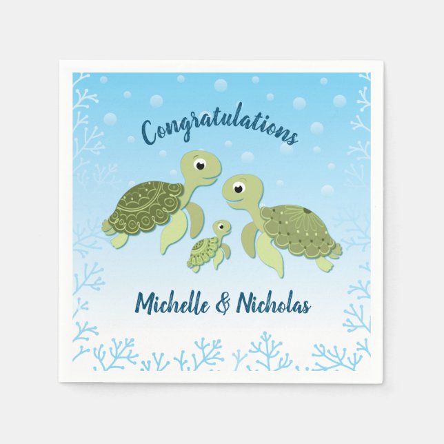 Sea Turtle Baby Shower Co-Ed Gender Neutral Napkin (Front)