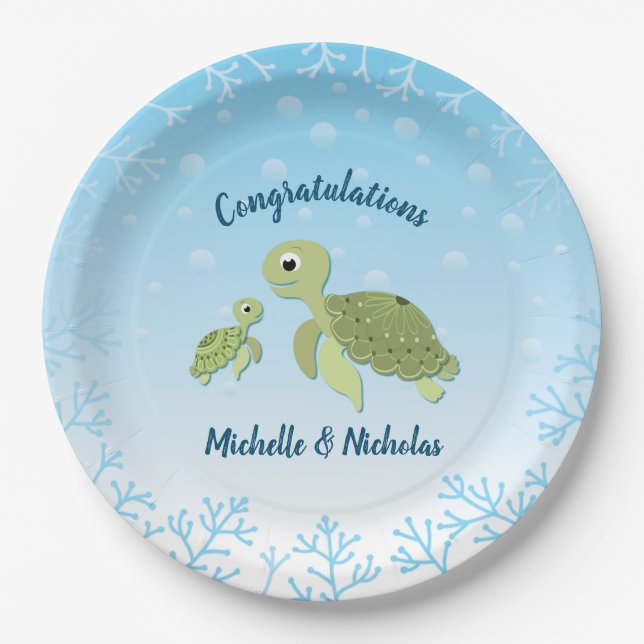 Sea Turtle Baby Shower Co-Ed Gender Neutral Paper Plate (Front)