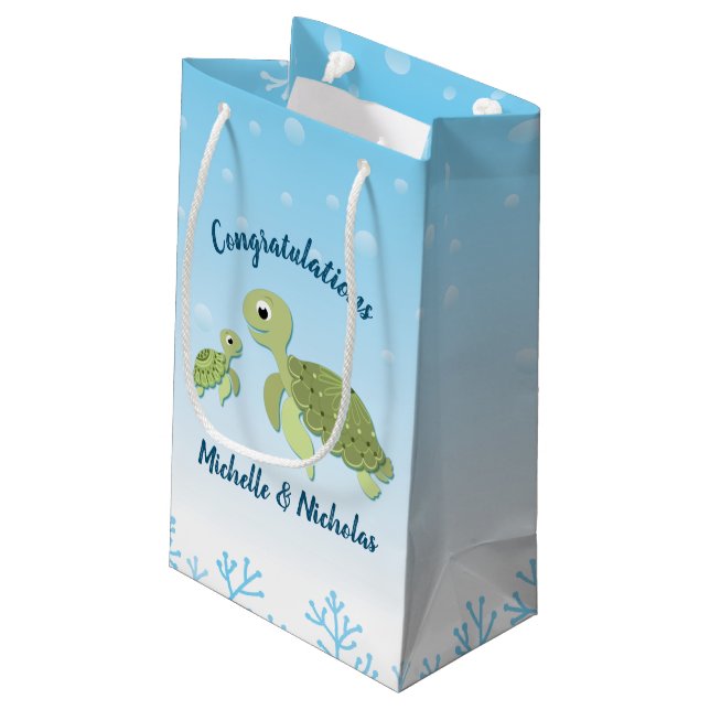 Sea Turtle Baby Shower Co-Ed Gender Neutral Small Gift Bag (Back Angled)