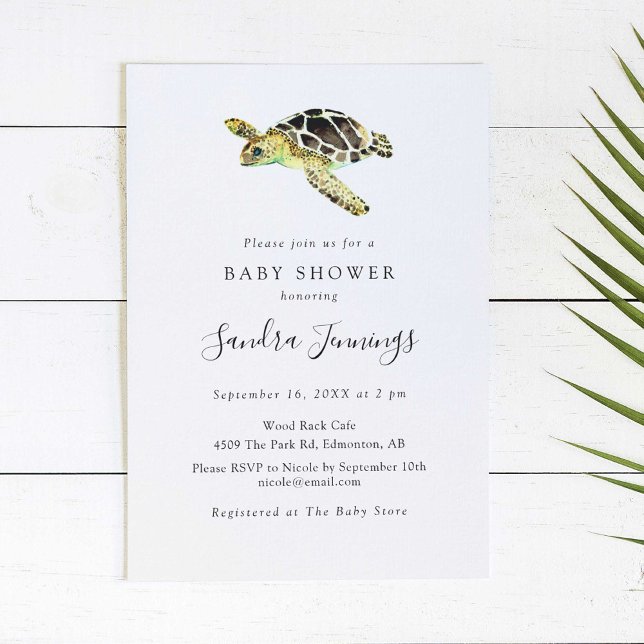 Sea Turtle Baby Shower Elegant Minimalist Simple Invitation (Creator Uploaded)