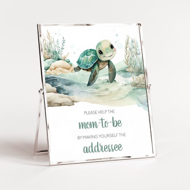 Sea Turtle Baby Shower Envelope Station Poster (A Little Hatching Is On the Way Baby Shower Envelope Station Sign)