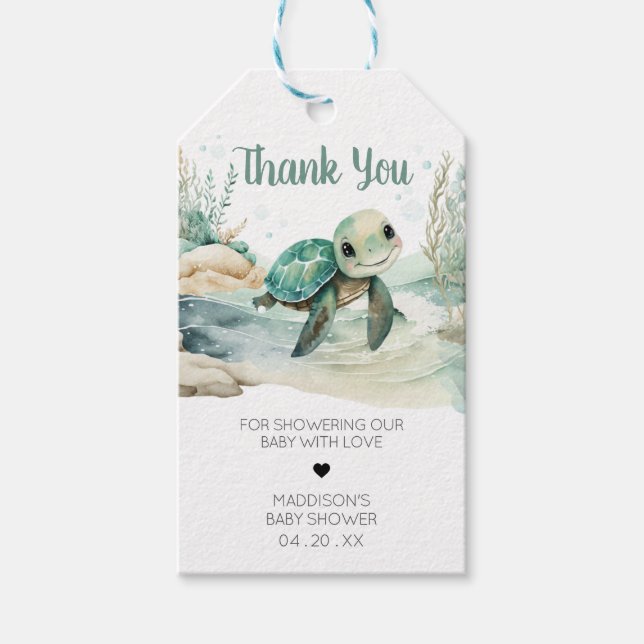 Sea Turtle Baby Shower Favour Tags (Front)