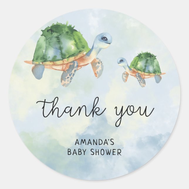 Sea Turtle - baby shower thank you Classic Round Sticker (Front)