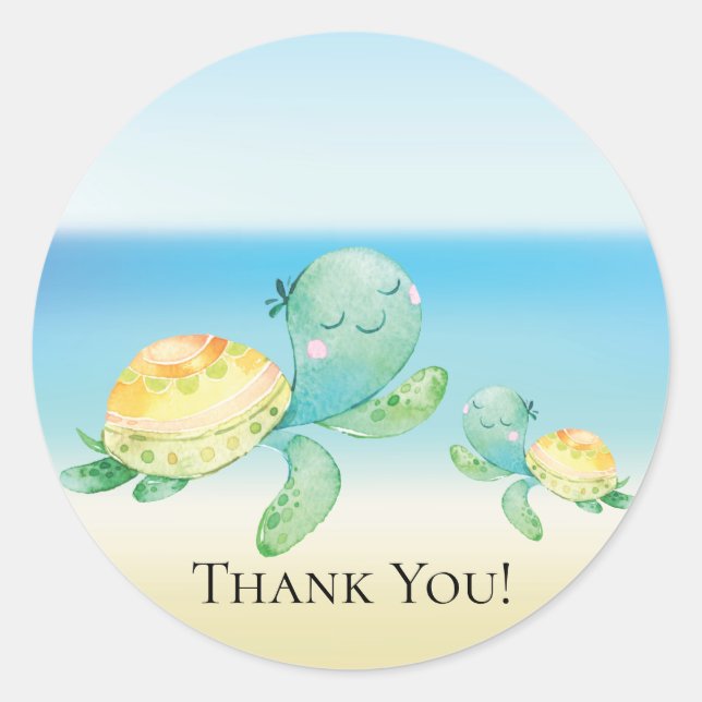 Sea Turtle Baby Shower Thank You Favour Sticker (Front)