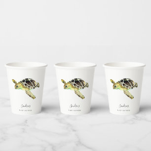 Sea Turtle Baby Shower Watercolor Minimal Paper Cups