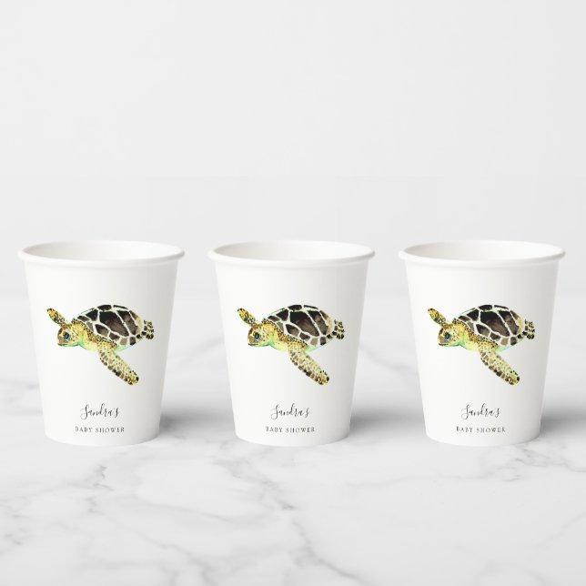 Sea Turtle Baby Shower Watercolor Minimal Paper Cups (Multi)