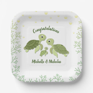 Sea Turtle Baby Shower White Paper Plates 7"