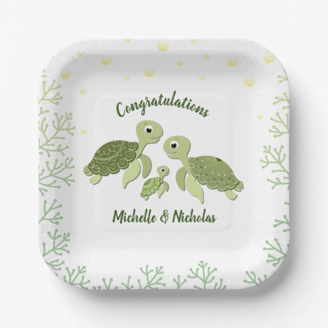 Sea Turtle Baby Shower White Paper Plates 7" (Front)