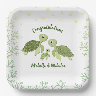 Sea Turtle Baby Shower White Paper Plates 9"