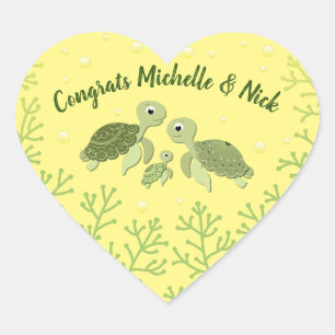 Sea Turtle Baby Shower Yellow  Heart Sticker v2