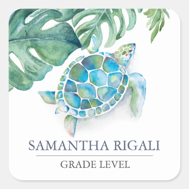 Sea Turtle Back To School  Square Sticker (Front)