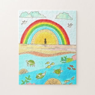 Sea Turtle Beach Adventure Happy Place Personal Jigsaw Puzzle