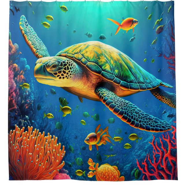 Sea Turtle Beach House Ocean Marine Life Animals Shower Curtain (Front)
