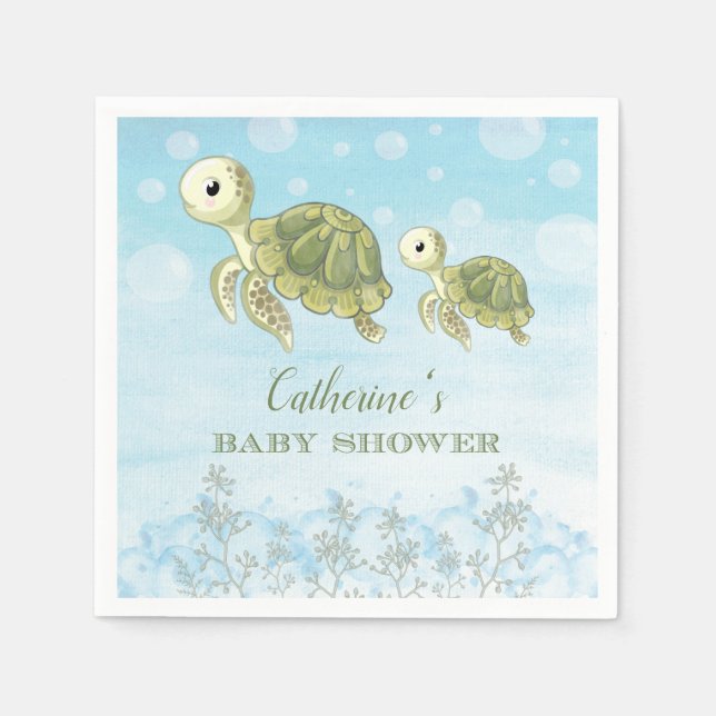 Sea Turtle Beach Ocean Baby Shower Paper Napkin (Front)