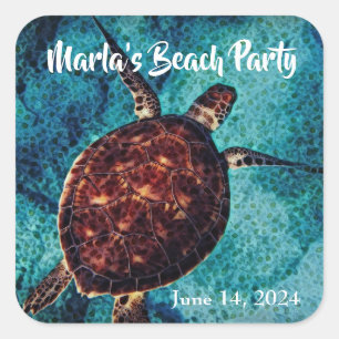 Sea Turtle Beach Party Square Sticker