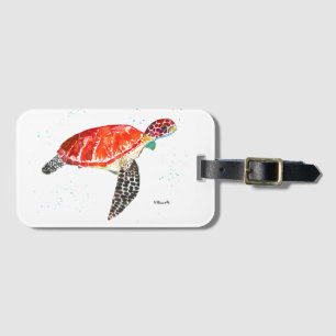 Sea turtle Beach Watercolor Ocean Under the Water Luggage Tag