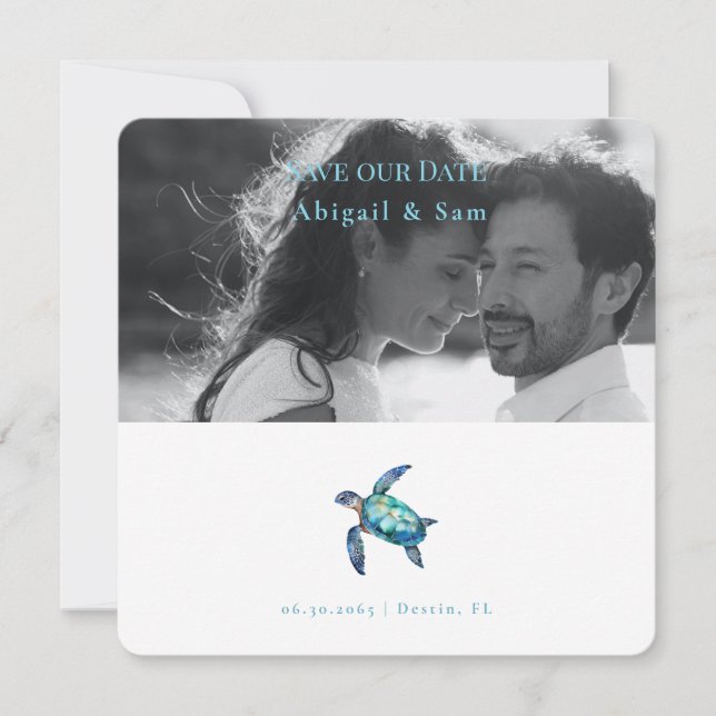 Sea Turtle Beach Wedding Photo Save the Date (Front)