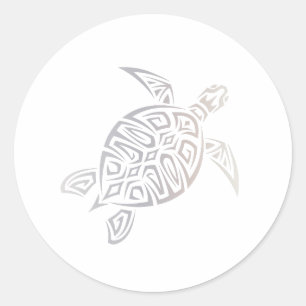 Sea Turtle Beige White Animal Tribal Classic Round Sticker