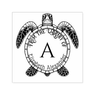 Sea Turtle Belly View Name Initial Library Book Self-inking Stamp