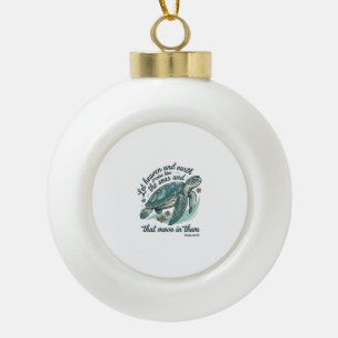 Sea Turtle Bible Verse Vintage Engraving Design_1 Ceramic Ball Christmas Ornament