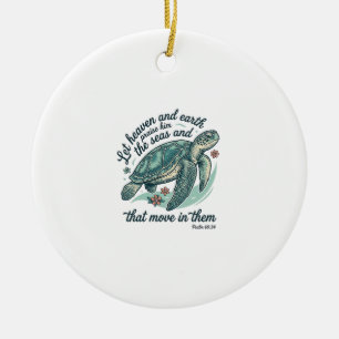 Sea Turtle Bible Verse Vintage Engraving Design_1 Ceramic Tree Decoration