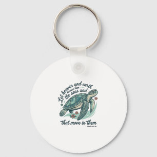 Sea Turtle Bible Verse Vintage Engraving Design_1 Key Ring