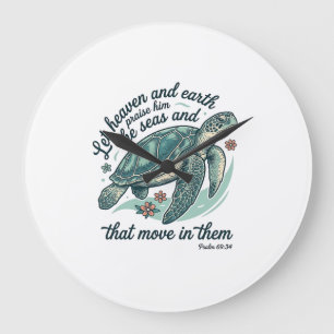 Sea Turtle Bible Verse Vintage Engraving Design_1 Large Clock