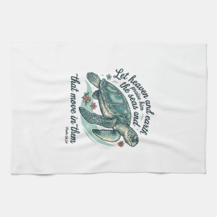 Sea Turtle Bible Verse Vintage Engraving Design_1 Tea Towel