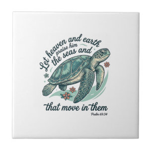 Sea Turtle Bible Verse Vintage Engraving Design_1 Tile