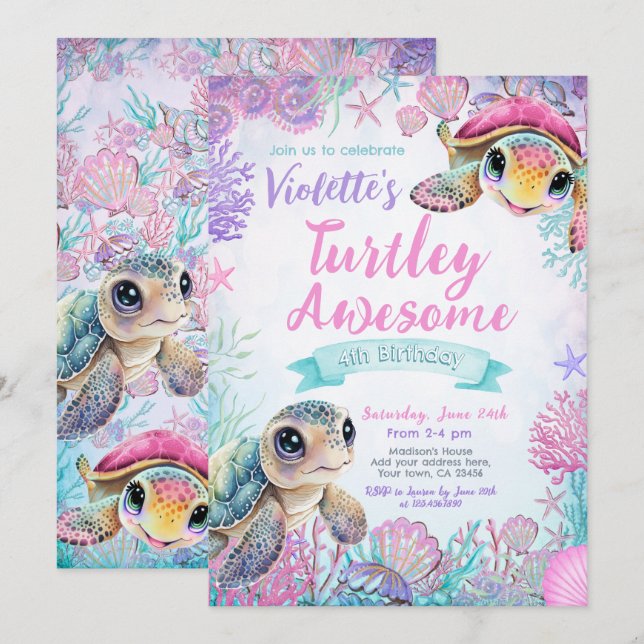 Sea Turtle Birthday Invitation (Front/Back)