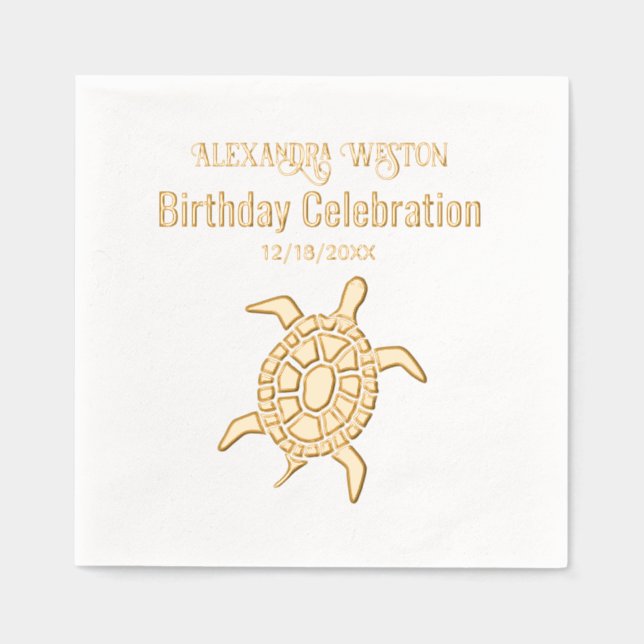 Sea Turtle Birthday Party Celebration #2 Name Date Foil Napkins (Front)