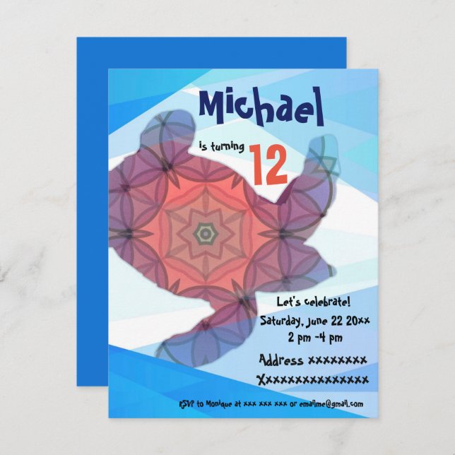 Sea turtle, birthday party invitation (Front/Back)