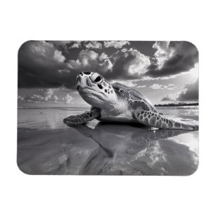 Sea Turtle Black and White Art Flexible Magnet