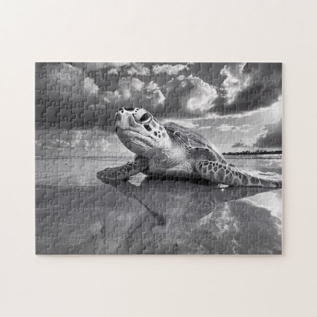 Sea Turtle Black and White Art Jigsaw Puzzle (Horizontal)