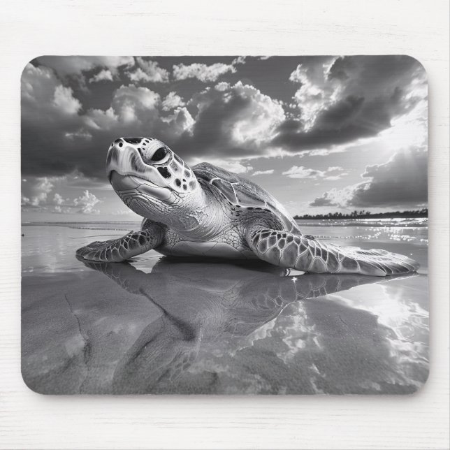 Sea Turtle Black and White Art Mouse Mat (Front)
