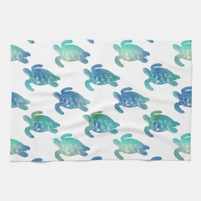 Sea Turtle Blue Green Kitchen Towel (Horizontal)